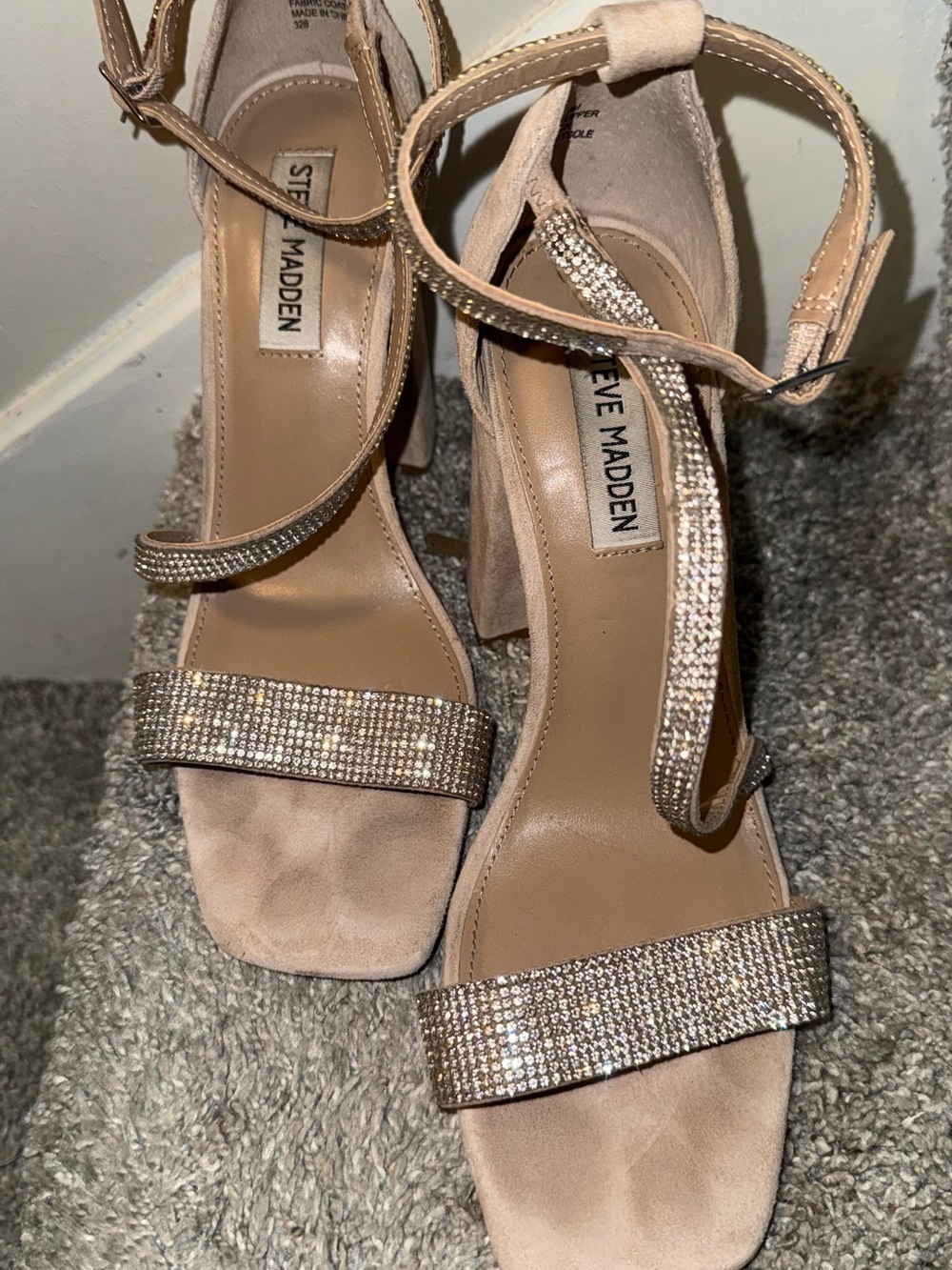 Steve Madden Champagne Rhinestone Ankle-Strap Heels
